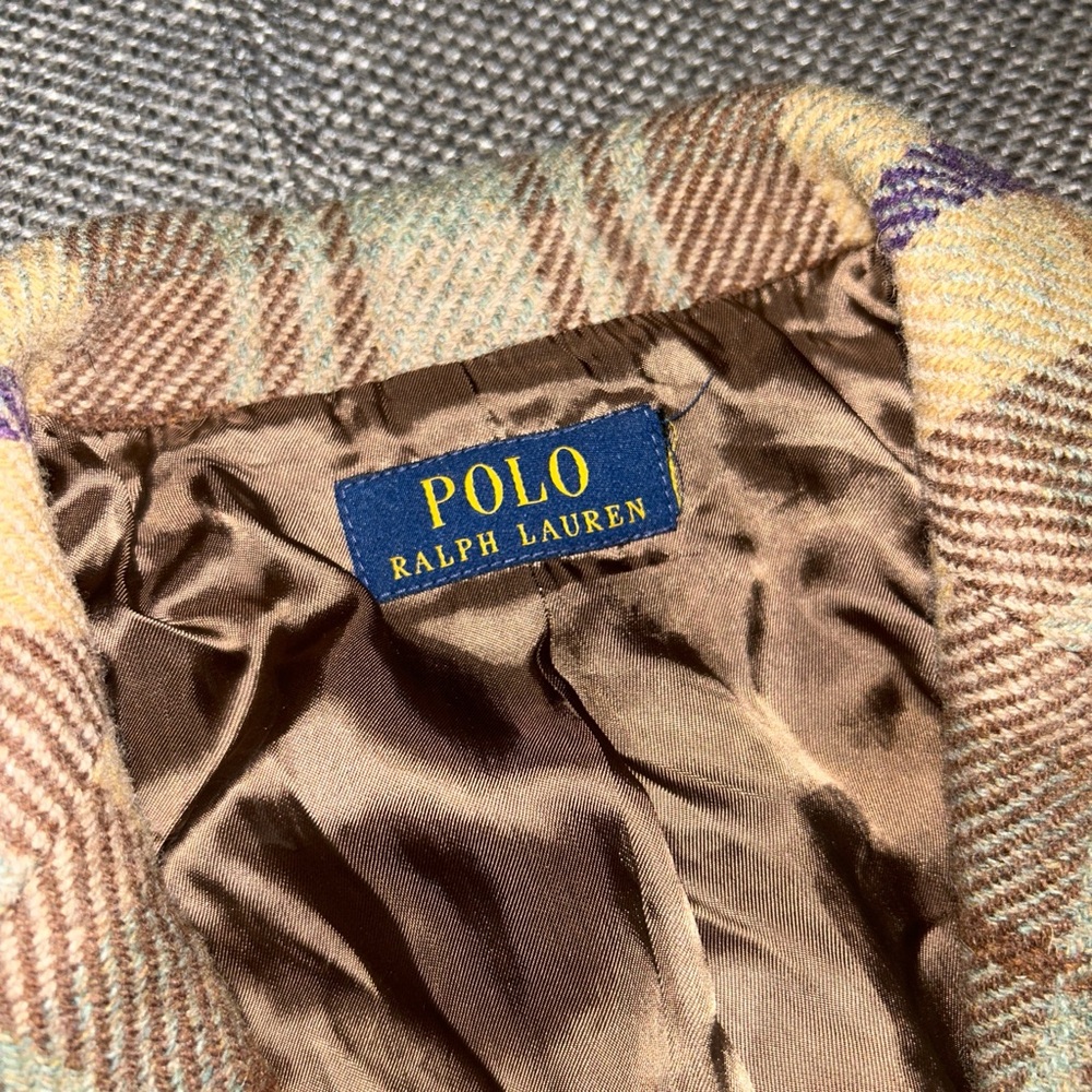 Polo Ralph Lauren Wool Blend Brown Plaid Peacoat Blazer Large - Picture 4 of 8